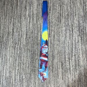 Ralph Marlin Mens The Rooftop Christmas Tie‎ Blue Santa Claus Rudolph Reindeer